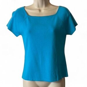 Vintage 90s J.A.C. Turquoise Square Neck Short‎ Sleeve Sweater, Women's Size S